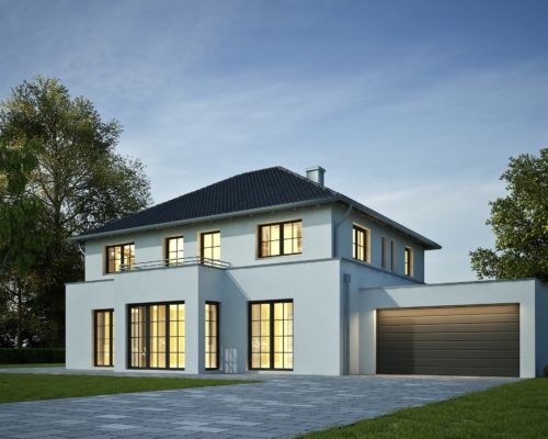 modern house sketch illustrating Reynaers SlimLine 38 windows