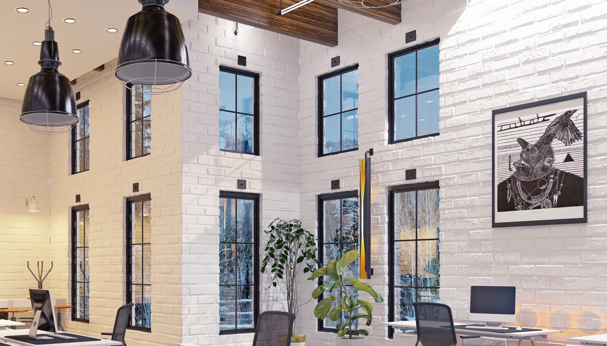 Two storey lounge illustrating Reynaers SlimLine 38 windows