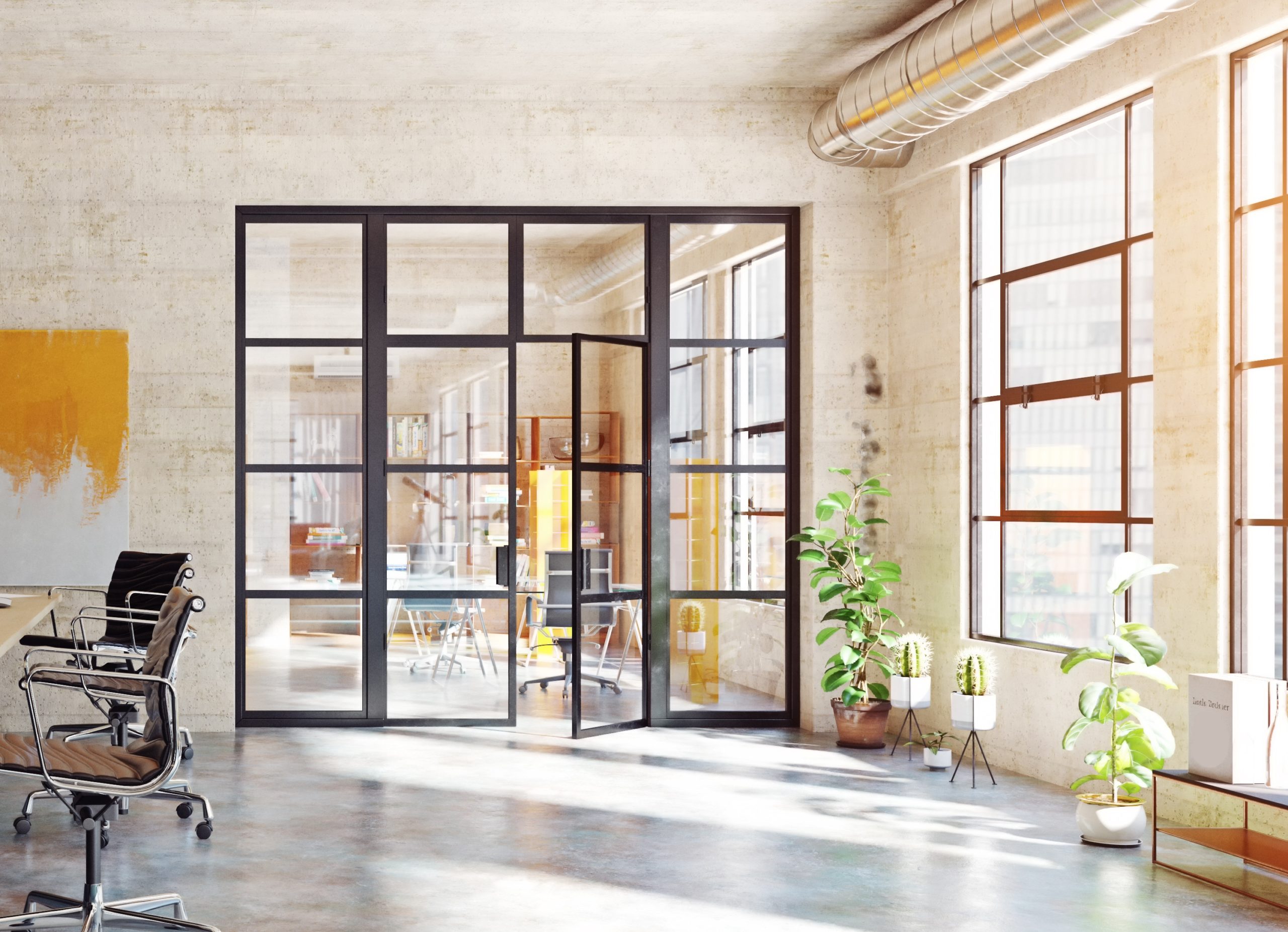 steel-look internal doors in a modern office