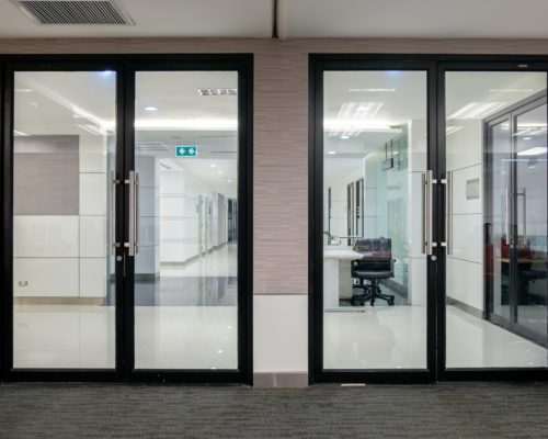 black office doors with silver handles